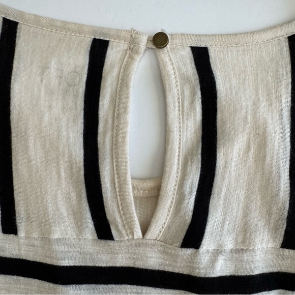 LOFT Petites SP Beige Black Stripe 3/4 Sleeve Knit Top Keyhole Back - Picture 10 of 13